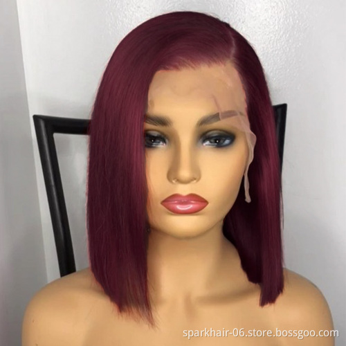 Dropshipping 99J Short BOB Wine Red Burgundy Color Human Hair Wigs for Black Women 13*4 Brazilian Remy Hair Lace Front wig